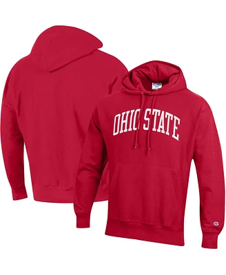 Men's Champion Scarlet Ohio State Buckeyes Team Arch Reverse Weave Pullover Hoodie