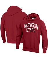 Men's Champion Crimson Washington State Cougars Team Arch Reverse Weave Pullover Hoodie