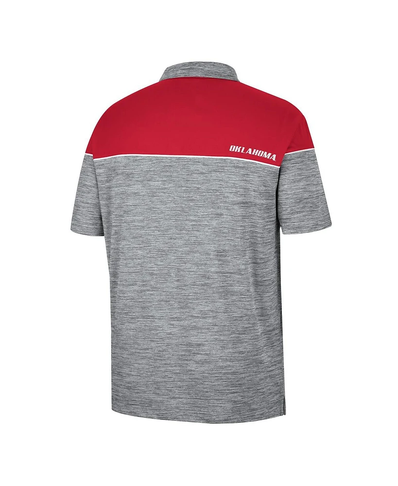 Men's Colosseum Heathered Gray, Crimson Oklahoma Sooners Birdie Polo Shirt