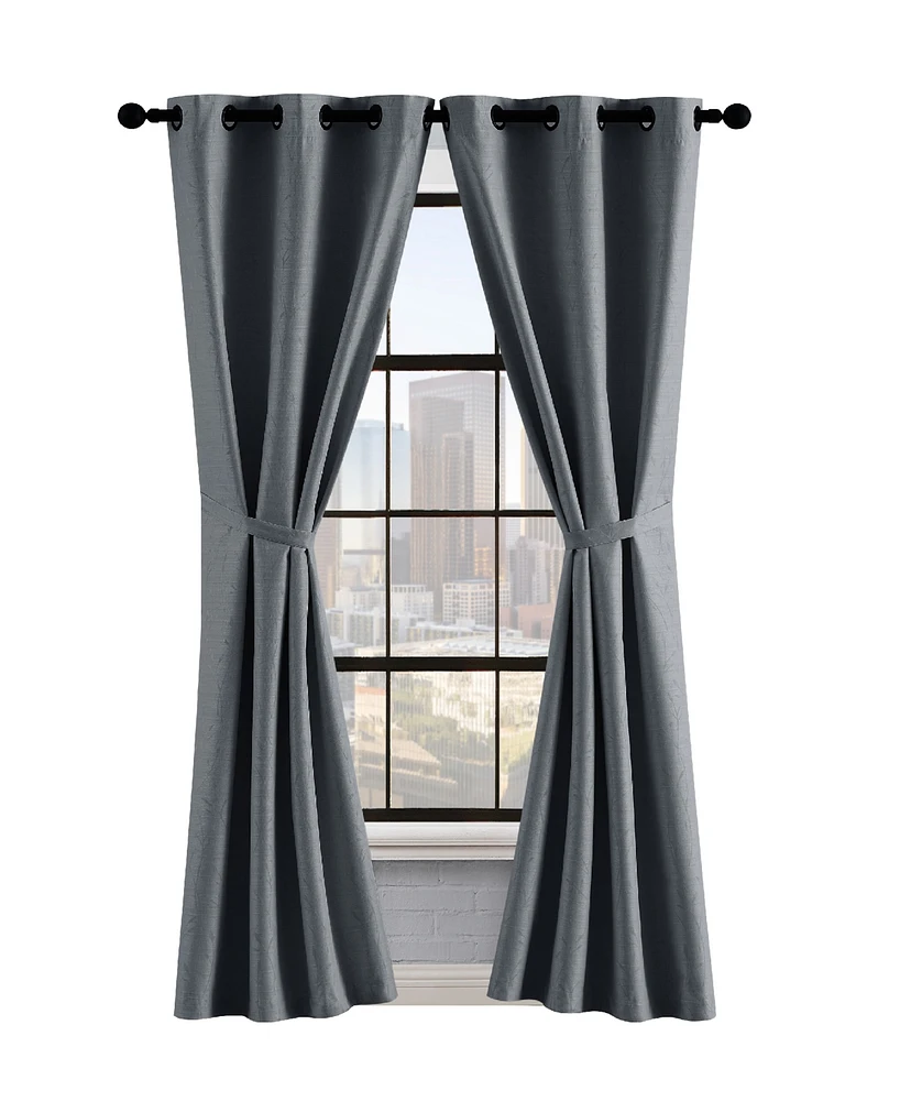 Lucky Brand Sondra Textured Leaf Pattern Blackout Grommet Window Curtain Panel Pair with Tiebacks, 38" x 96"