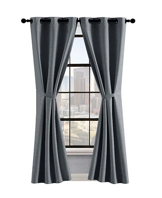 Lucky Brand Sondra Textured Leaf Pattern Blackout Grommet Window Curtain Panel Pair with Tiebacks, 38" x 96"