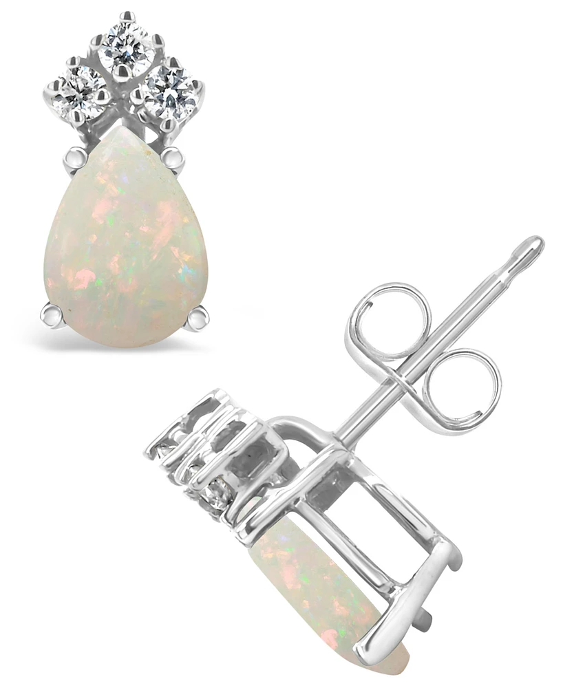 Opal (3/4 ct. t.w.) and Diamond (1/8 Stud Earrings 14K Yellow Gold or White