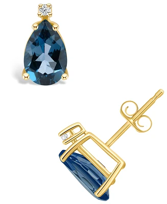 London Blue Topaz (2-1/10 ct. t.w.) and Diamond Accent Stud Earrings 14K Yellow Gold or White