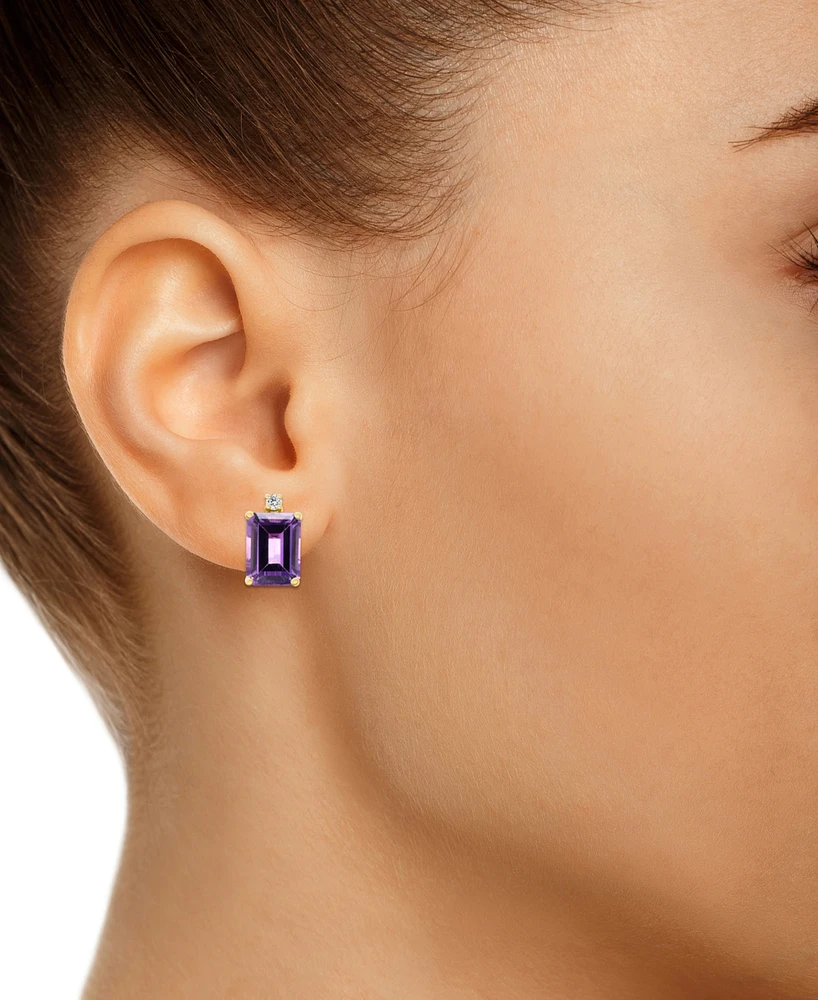 Amethyst (3- 1/5 ct.t.w) and Diamond Accent Stud Earrings in 14K Yellow Gold