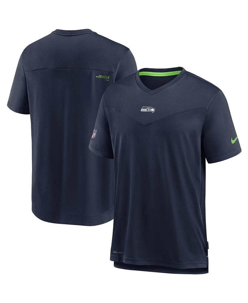 Men's Nike College Navy Seattle Seahawks Sideline Coaches Performance V-Neck T-shirt