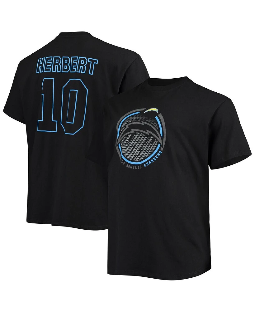 Men's Fanatics Justin Herbert Black Los Angeles Chargers Big and Tall Color Pop Name and Number T-shirt