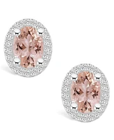 Macy's Morganite (2-1/3 ct. t.w.) and Diamond (3/8 ct. t.w.) Halo Stud Earrings in 14K White Gold
