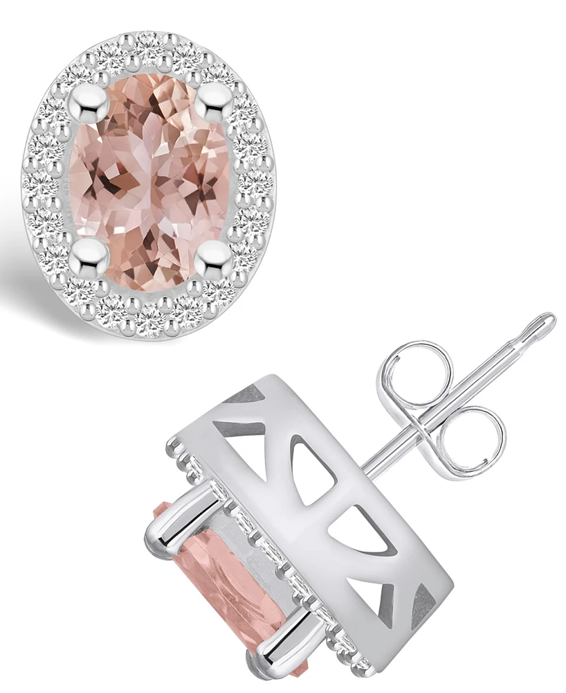 Macy's Morganite (2-1/3 ct. t.w.) and Diamond (3/8 ct. t.w.) Halo Stud Earrings in 14K White Gold