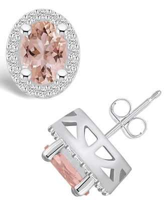 Macy's Morganite (2-1/3 ct. t.w.) and Diamond (3/8 ct. t.w.) Halo Stud Earrings in 14K White Gold