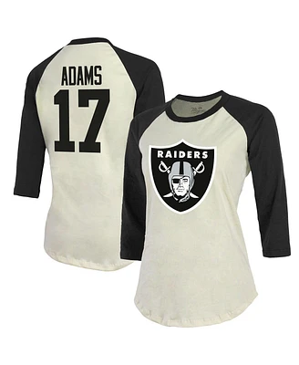 Women's Majestic Threads Davante Adams Cream, Black Las Vegas Raiders Player Name & Number Raglan 3/4-Sleeve T-shirt