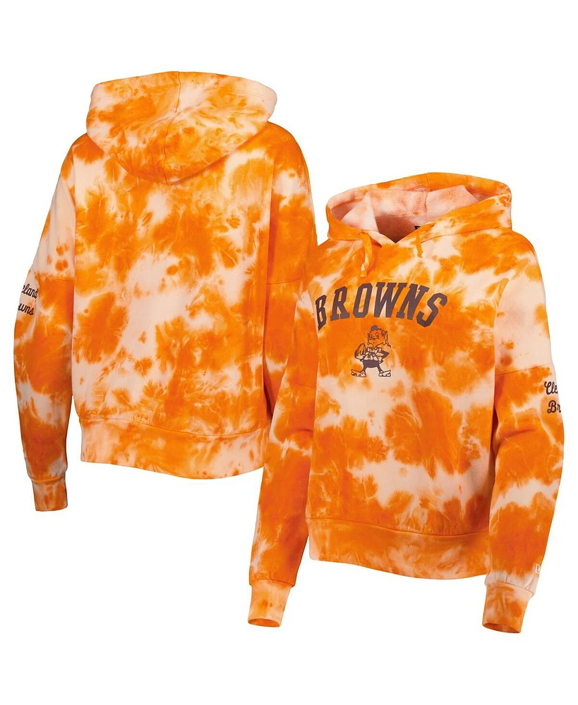 Women's New Era Orange Cleveland Browns Cloud Dye Fleece Pullover Hoodie