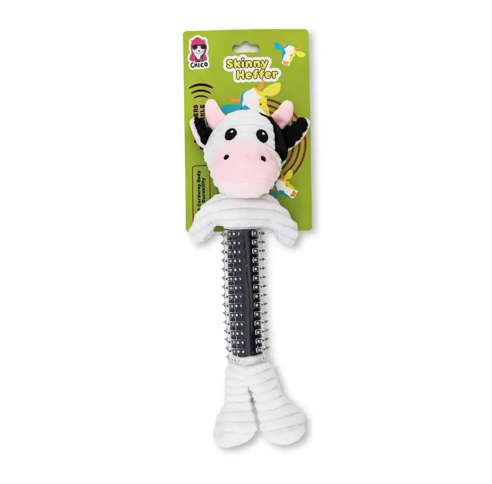 Country Living Black & White Cow Plush Dog Toy – Durable Thermoplastic Rubber with Squeaker & Crinkle Paper for Fun Play, Suitable for All Dog