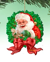 Designocracy Wreath Santa Bow Holiday Ornaments, Set of 2