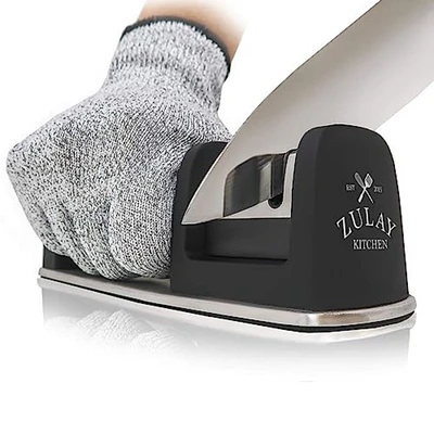 Zulay Kitchen Knife Sharpener & Cut-Resistant Glove (2-Stage Knife Sharpening)