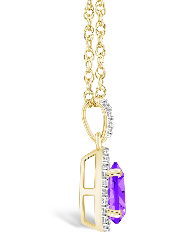 Macy's Amethyst (7/8 ct. t.w.) and Lab Grown Sapphire (1/6 ct. t.w.) Halo Pendant Necklace in 10K Yellow Gold