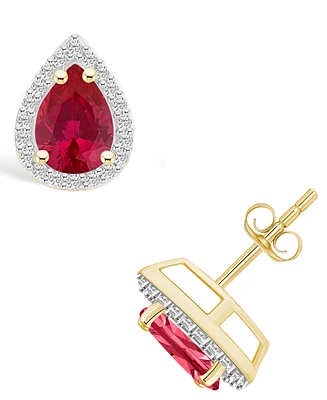 Lab Grown Ruby (1-1/2 ct. t.w.) and Lab Grown Sapphire (1/5 ct. t.w.) Halo Studs in 10K Yellow Gold
