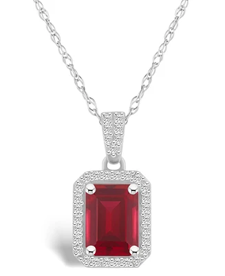 Lab Grown Ruby (2 ct. t.w.) and Lab Grown Sapphire (1/5 ct. t.w.) Halo Pendant Necklace in 10K White Gold
