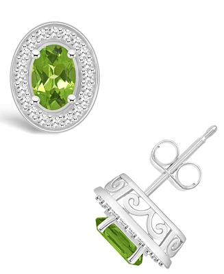 Macy's Peridot (1-1/10 ct. t.w.) and Diamond (1/5 ct. t.w.) Halo Studs in Sterling Silver