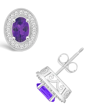 Macy's Amethyst (9/10 ct. t.w.) and Diamond (1/5 ct. t.w.) Halo Studs in Sterling Silver