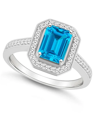 Macy's Blue Topaz (2 ct. t.w.) and Diamond (1/5 Halo Ring Sterling Silver