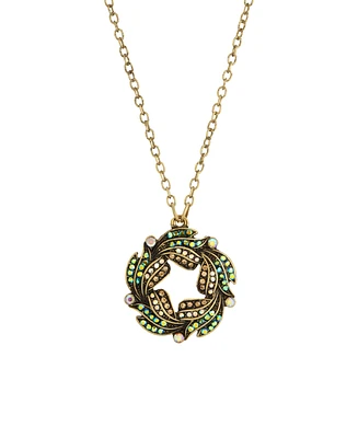 2028 Gold-Tone Blue Iridescent Aurora Borealis Glass Stone Wreath Necklace