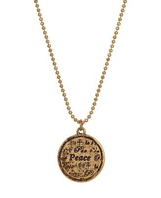 2028 Gold-Tone Multi Language Round Peace Medallion Necklace