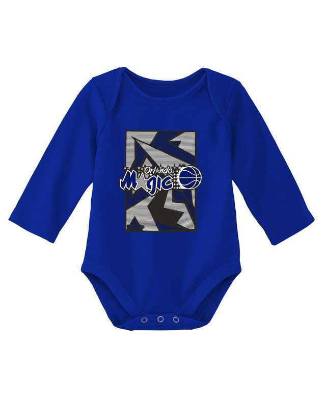 Infant Boys and Girls Mitchell & Ness Black, Blue Orlando Magic Hardwood Classics Bodysuits Cuffed Knit Hat Set