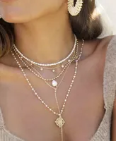 Ettika Long Travels Imitation Pearl and 18K Gold Ball Chain Women's Necklace