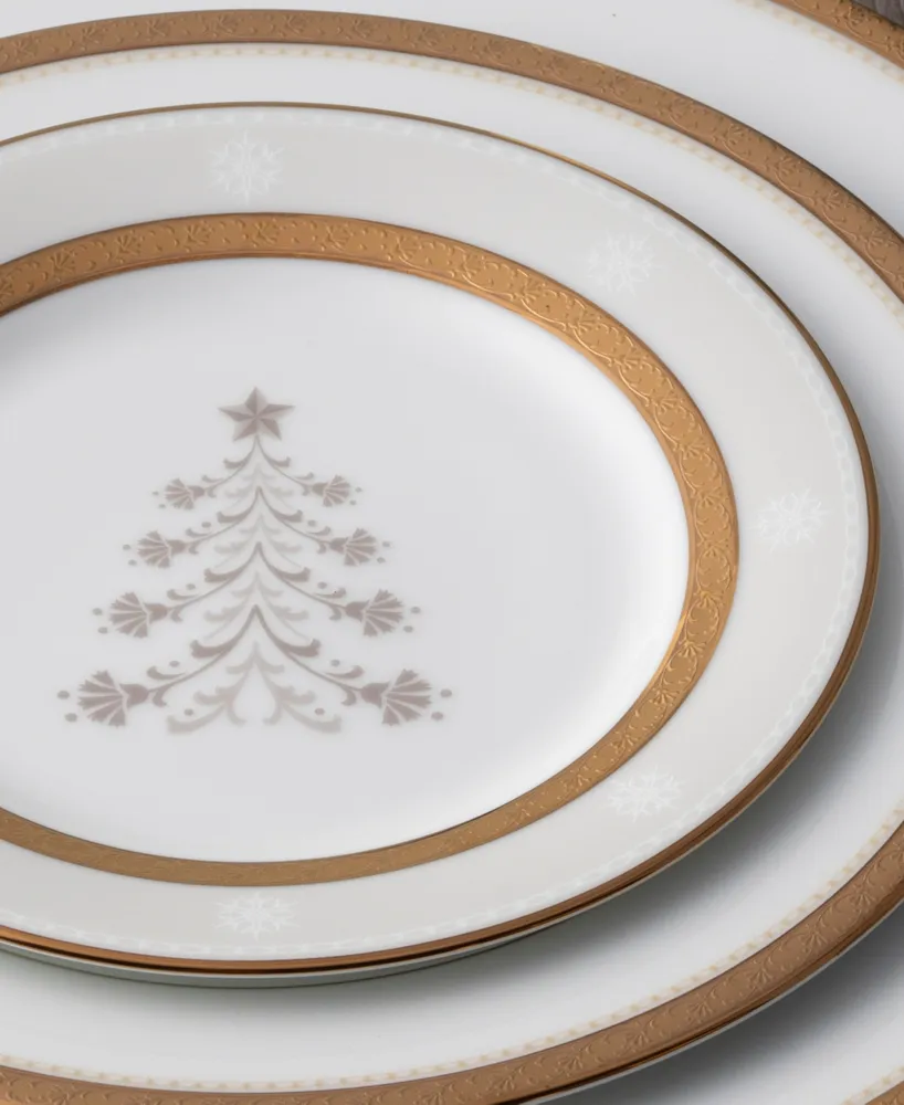Charlotta Gold Set of 4 Holiday Tree Appetizer Plates, 6-1/4"
