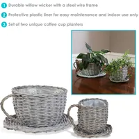Willow Wicker Coffee Cup Indoor Planters - Gray - Set of 2