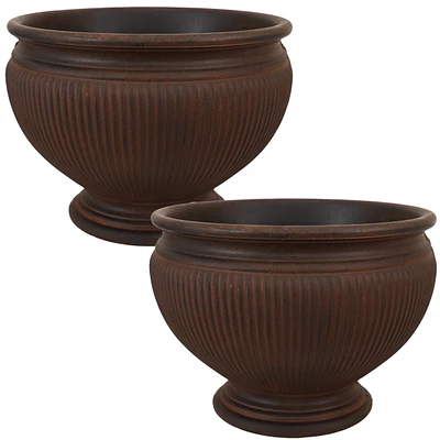 Indoor/Outdoor Patio, Garden, or Porch Weather-Resistant Double-Walled Elizabeth Ribbed Urn Flower Pot Planter - 15"