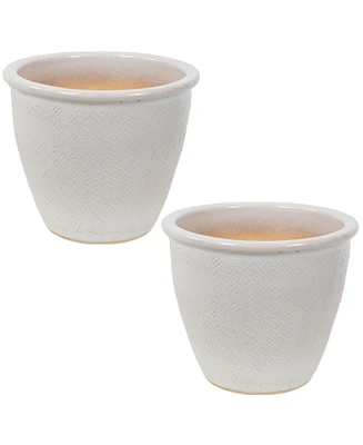 Ocean Villa Decorative Glazed Ceramic Outdoor Planters for Greenery or Flowers - 11.75" - Pearl - 2pc