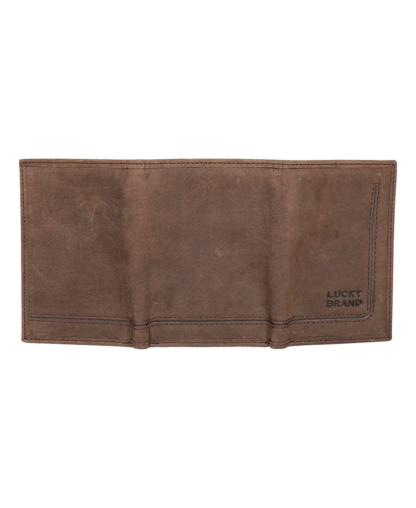 Lucky Brand Men's Grooved Leather Trifold Wallet