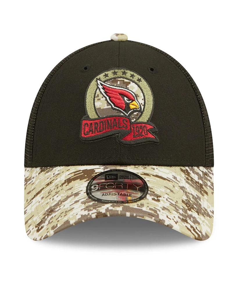 Men's New Era Black, Camo Arizona Cardinals 2022 Salute To Service 9FORTY Snapback Trucker Hat