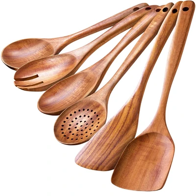 Piece Natural Teak Wooden Utensils for Cooking