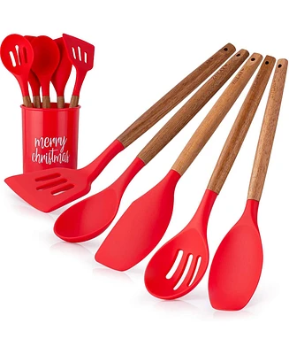 Zulay Kitchen Christmas Silicone Spatula with Utensil Holder