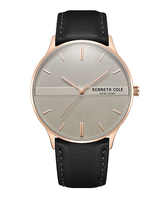 Kenneth Cole New York Men's Modern Classic Black Genuine Leather Strap Watch 42mm