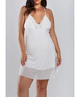 iCollection Cecily Elegant Plus White Lace and Mesh Chemise