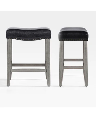 24" Upholstered Saddle Seat Counter Stool (Set of 2