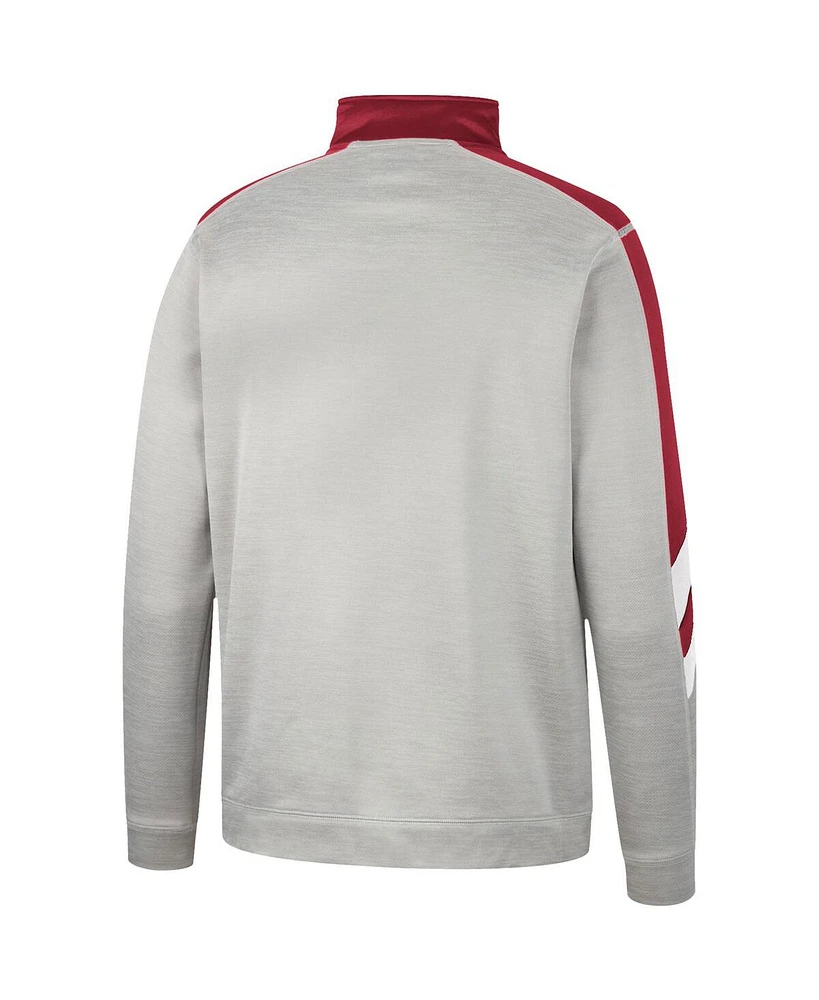 Men's Colosseum Gray and Crimson Oklahoma Sooners Bushwood Fleece Quarter-Zip Jacket