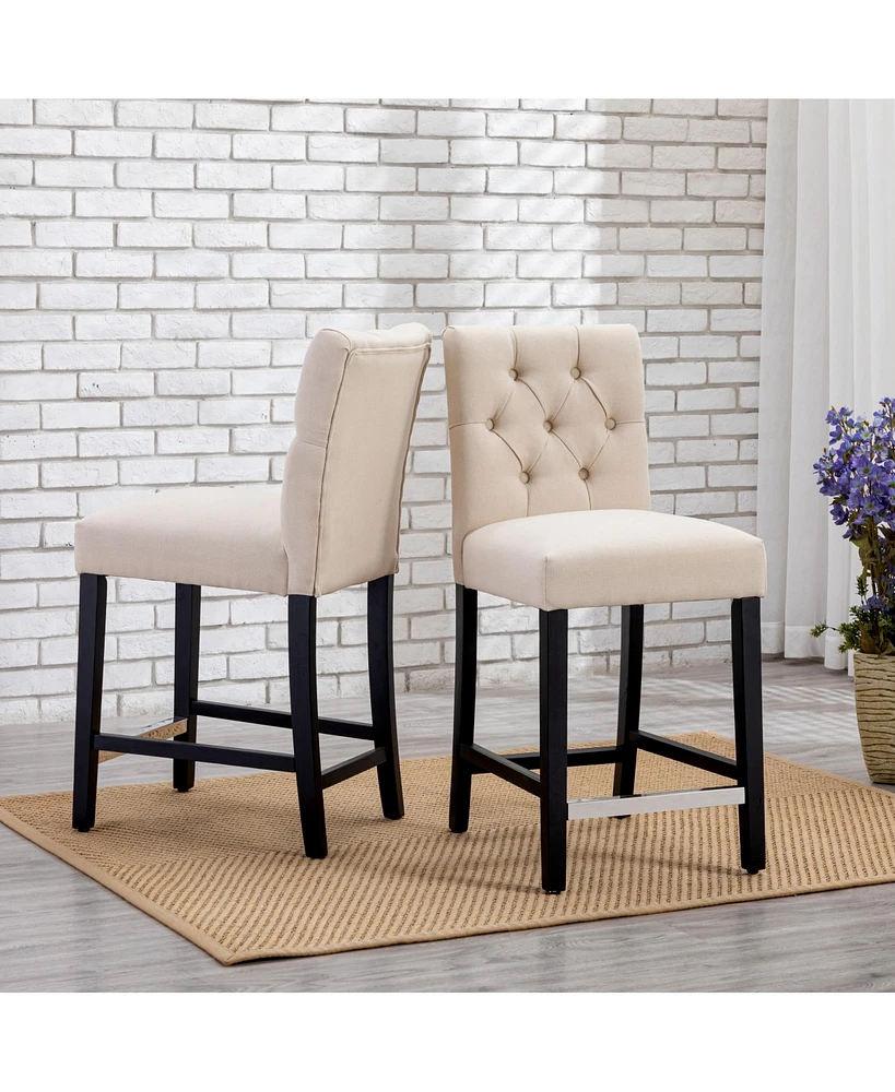 WestinTrends Linen Fabric Tufted Counter Stool (Set of 2)