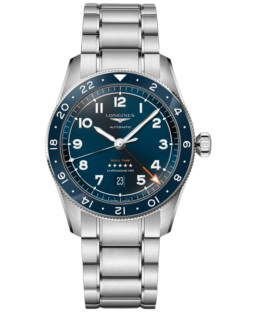 Longines Men's Swiss Automatic Spirit Zulu Time Stainless Steel Bracelet Watch 42mm