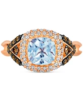 Le Vian Sea Blue Aquamarine (1-1/4 ct. t.w.) & Diamond (3/4 ct. t.w.) Halo Ring in 14k Rose Gold