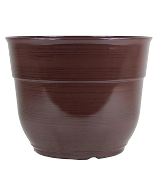 Garden Elements Glazed Brushed Happy Large Plastic Planter Dark Brown 15 Inch