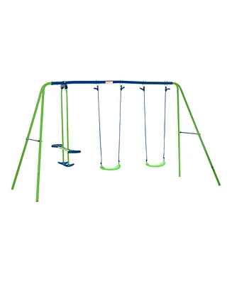 Outsunny 2-in-1 Kids Metal Swing Set for Backyard
