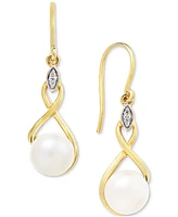 Cultured Freshwater Pearl (7mm) & Cubic Zirconia Drop Earrings in 14k Two-Tone Gold-Plated Sterling Silver