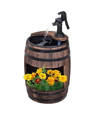 Outsunny 2 Tiers Wooden Water Pump Fountain, Garden Decor, Automatic Pump