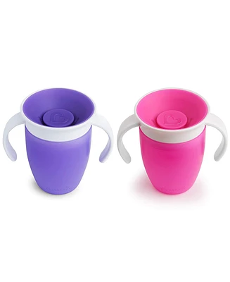 Munchkin Toddler Miracle 360 Trainer Cup, 7 Ounce, 2 Pack, Pink/Purple