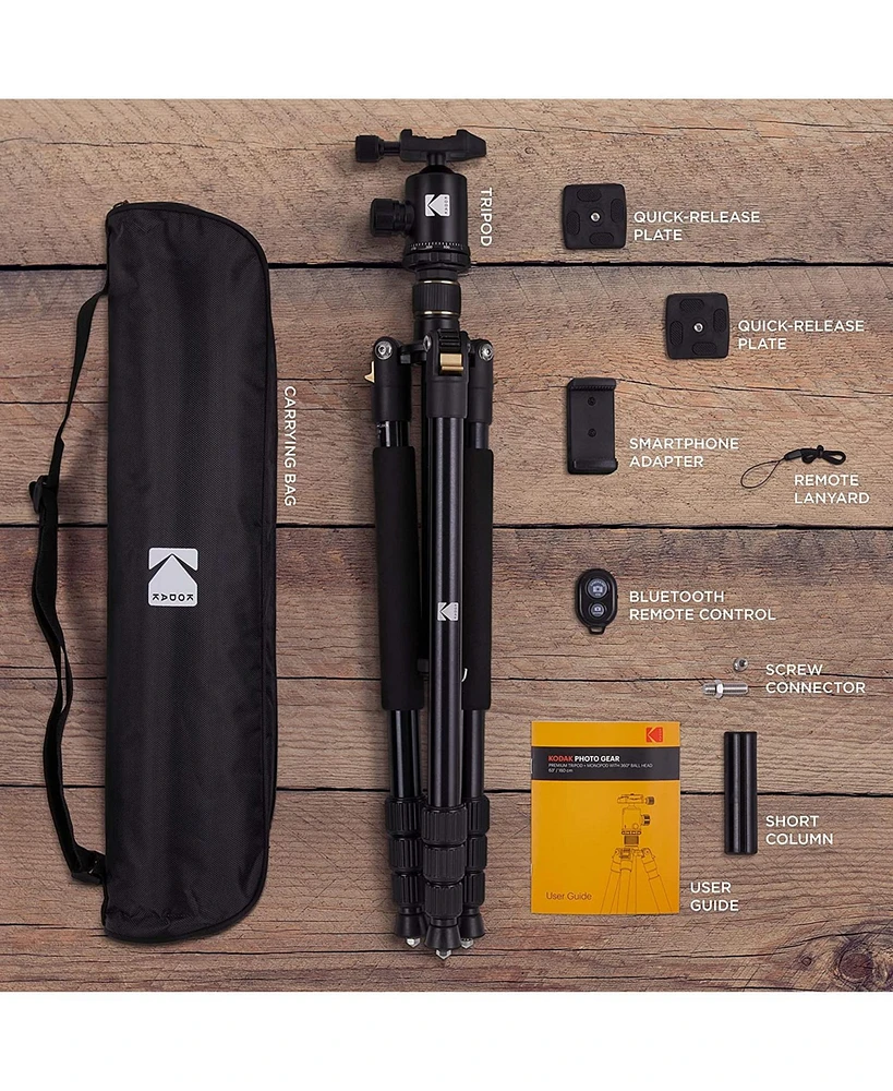 Kodak Premium Professional 2-in-1 Aluminum Camera Tripod w/Bluetooth