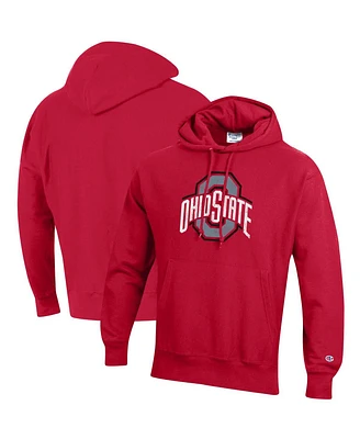 Men's Champion Scarlet Ohio State Buckeyes Vault Logo Reverse Weave Pullover Hoodie